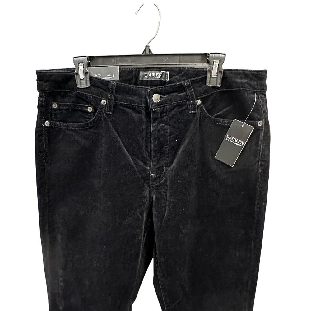 Lauren Ralph Lauren Womens 14 Black Corduroy Pants Stretch Mid Rise Straight Leg - Picture 5 of 9